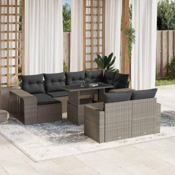 ARDEBO.de - 11-tlg. Garten-Sofagarnitur mit Kissen Hellgrau Poly Rattan