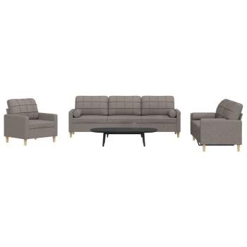 ARDEBO.de - 3-tlg. Sofagarnitur mit Dekokissen Taupe Stoff