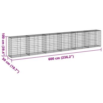 Gabione mit Deckel 600x50x100 cm Verzinktes Eisen