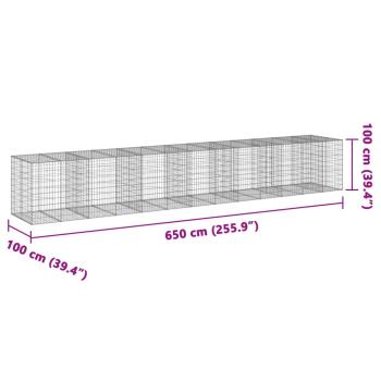 Gabione mit Deckel 650x100x100 cm Verzinktes Eisen