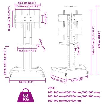 TV-Ständer auf Rollen 32-70 Zoll Max VESA 600x400 60kg