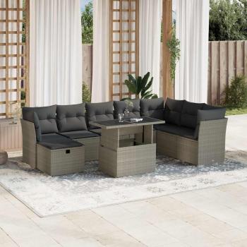 ARDEBO.de - 9-tlg. Garten-Sofagarnitur mit Kissen Hellgrau Poly Rattan