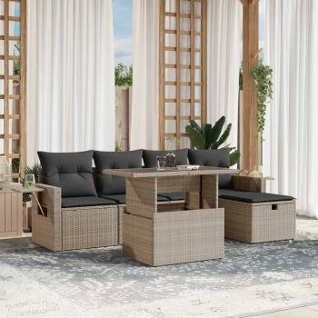 ARDEBO.de - 6-tlg. Garten-Sofagarnitur mit Kissen Hellgrau Poly Rattan