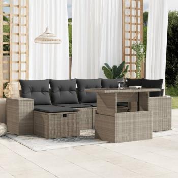 ARDEBO.de - 7-tlg. Garten-Sofagarnitur mit Kissen Hellgrau Poly Rattan