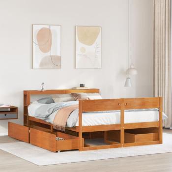 Massivholzbett ohne Matratze Wachsbraun 135x190 cm Kiefernholz