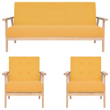ARDEBO.de - 3-tlg. Sofagarnitur Stoff Gelb