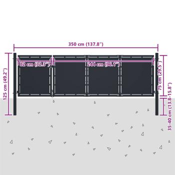Gartentor Stahl 350 x 75 cm Anthrazit