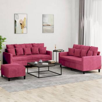 ARDEBO.de - 3-tlg. Sofagarnitur mit Kissen Weinrot Samt