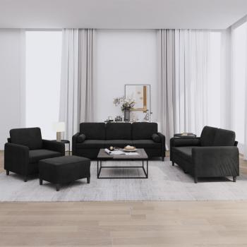 ARDEBO.de - 4-tlg. Sofagarnitur mit Kissen Schwarz Samt