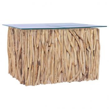 ARDEBO.de - Couchtisch mit Glasplatte 66x66x40 cm Massivholz Teak