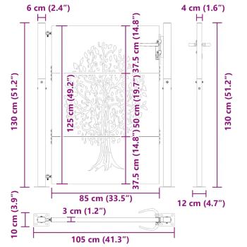 Gartentor 105x130 cm Cortenstahl Baum-Design
