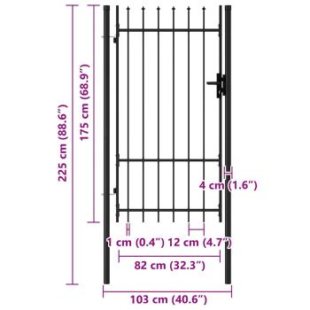 Zauntor Einzelflügel mit Speerspitzen Stahl 1 x 1,75 m Schwarz