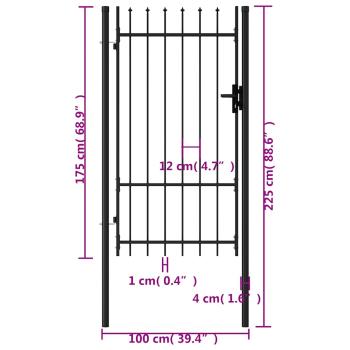 Zauntor Einzelflügel mit Speerspitzen Stahl 1 x 1,75 m Schwarz