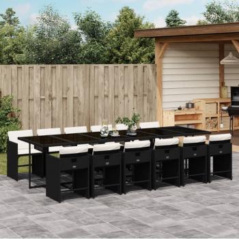 ARDEBO.de - 13-tlg. Garten-Essgruppe mit Kissen Schwarz Poly Rattan