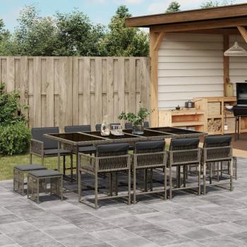 ARDEBO.de - 13-tlg. Garten-Essgruppe mit Kissen Grau Poly Rattan