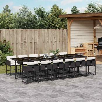 ARDEBO.de - 13-tlg. Garten-Essgruppe mit Kissen Schwarz Poly Rattan