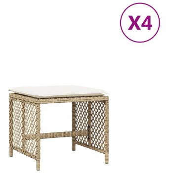 Gartenhocker mit Kissen 4 Stk. Beige 41x41x36 cm Poly Rattan