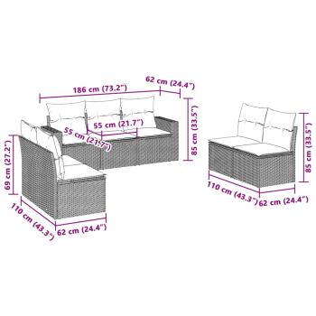 7-tlg. Garten-Sofagarnitur mit Kissen Hellgrau Poly Rattan
