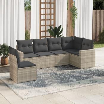 ARDEBO.de - 6-tlg. Garten-Sofagarnitur mit Kissen Hellgrau Poly Rattan