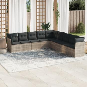 ARDEBO.de - 9-tlg. Garten-Sofagarnitur mit Kissen Hellgrau Poly Rattan
