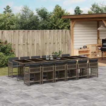 ARDEBO.de - 13-tlg. Garten-Essgruppe mit Kissen Grau Poly Rattan