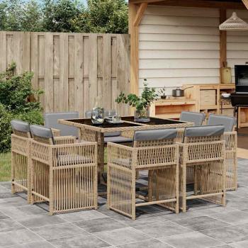 ARDEBO.de - 9-tlg. Garten-Essgruppe mit Kissen Beigemischung Poly Rattan