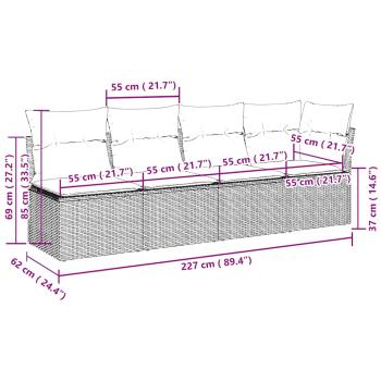 Gartensofa mit Kissen 4-Sitzer Hellgrau Poly Rattan