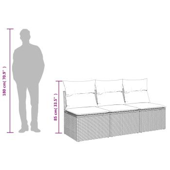 Gartensofa mit Kissen 3-Sitzer Hellgrau Poly Rattan