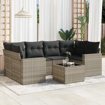ARDEBO.de - 7-tlg. Garten-Sofagarnitur mit Kissen Hellgrau Poly Rattan