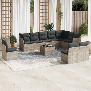 ARDEBO.de - 11-tlg. Garten-Sofagarnitur mit Kissen Hellgrau Poly Rattan