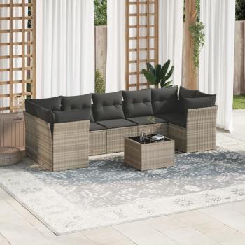 ARDEBO.de - 8-tlg. Garten-Sofagarnitur mit Kissen Hellgrau Poly Rattan