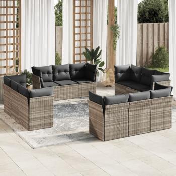 ARDEBO.de - 12-tlg. Garten-Sofagarnitur mit Kissen Hellgrau Poly Rattan