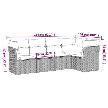 5-tlg. Garten-Sofagarnitur mit Kissen Hellgrau Poly Rattan