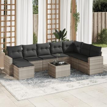 ARDEBO.de - 9-tlg. Garten-Sofagarnitur mit Kissen Hellgrau Poly Rattan