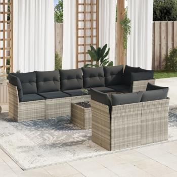 ARDEBO.de - 9-tlg. Garten-Sofagarnitur mit Kissen Hellgrau Poly Rattan