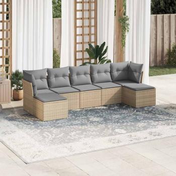 ARDEBO.de - 7-tlg. Garten-Sofagarnitur mit Kissen Hellgrau Poly Rattan