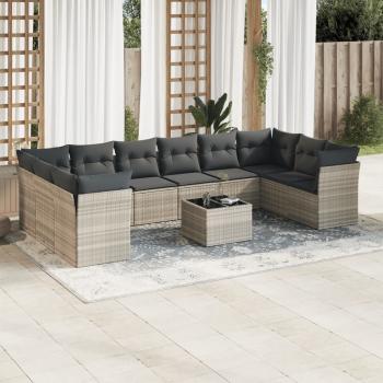 ARDEBO.de - 11-tlg. Garten-Sofagarnitur mit Kissen Hellgrau Poly Rattan