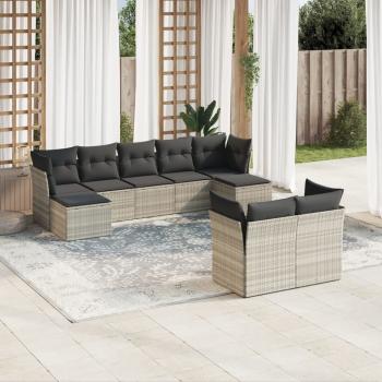 ARDEBO.de - 9-tlg. Garten-Sofagarnitur mit Kissen Hellgrau Poly Rattan
