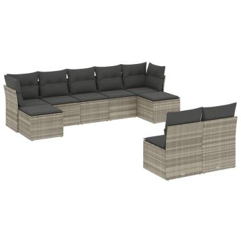 ARDEBO.de - 9-tlg. Garten-Sofagarnitur mit Kissen Hellgrau Poly Rattan