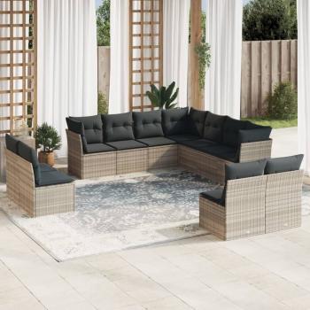 ARDEBO.de - 11-tlg. Garten-Sofagarnitur mit Kissen Hellgrau Poly Rattan