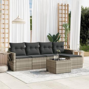 ARDEBO.de - 6-tlg. Garten-Sofagarnitur mit Kissen Hellgrau Poly Rattan