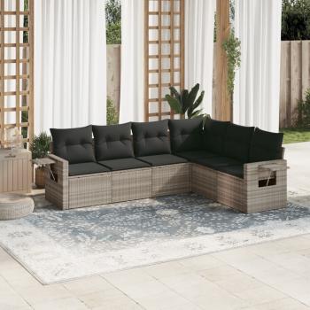 ARDEBO.de - 6-tlg. Garten-Sofagarnitur mit Kissen Hellgrau Poly Rattan