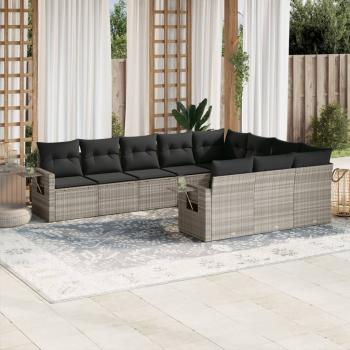 ARDEBO.de - 10-tlg. Garten-Sofagarnitur mit Kissen Hellgrau Poly Rattan