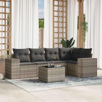 ARDEBO.de - 6-tlg. Garten-Sofagarnitur mit Kissen Hellgrau Poly Rattan