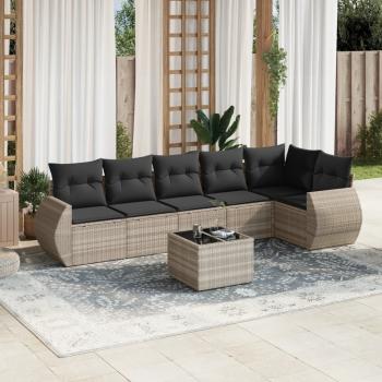 ARDEBO.de - 7-tlg. Garten-Sofagarnitur mit Kissen Hellgrau Poly Rattan