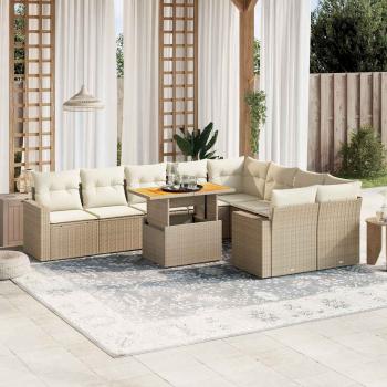 ARDEBO.de - 10-tlg. Garten-Sofagarnitur mit Kissen Beige Poly Rattan