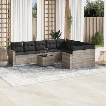 ARDEBO.de - 10-tlg. Garten-Sofagarnitur mit Kissen Hellgrau Poly Rattan