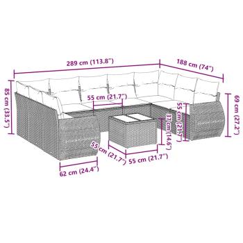 10-tlg. Garten-Sofagarnitur mit Kissen Hellgrau Poly Rattan