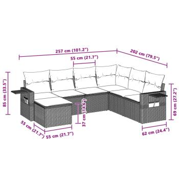7-tlg. Garten-Sofagarnitur mit Kissen Hellgrau Poly Rattan