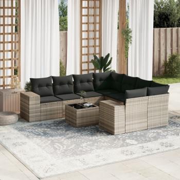 ARDEBO.de - 9-tlg. Garten-Sofagarnitur mit Kissen Hellgrau Poly Rattan